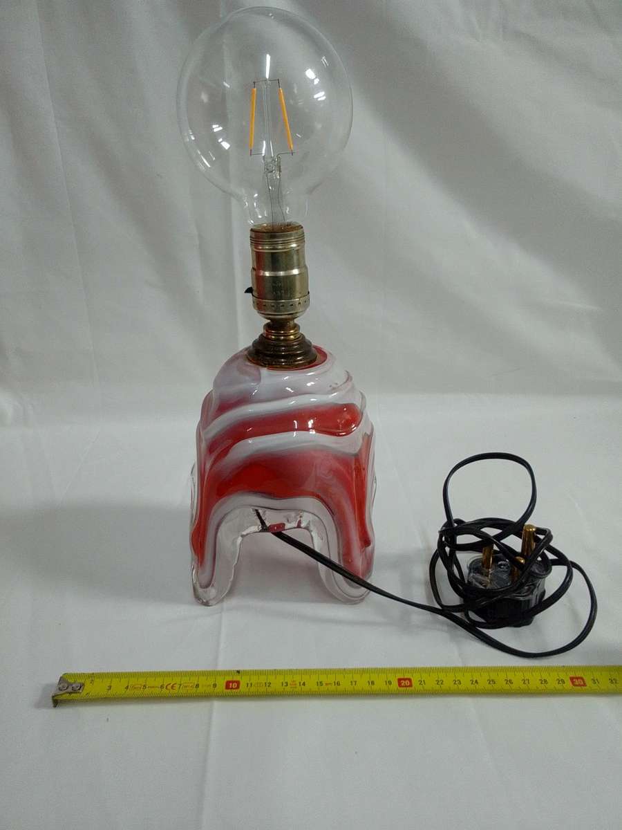 Stunning Retro Marano White And Burnt Orange Glass Swirl Lamp  -Working Condition