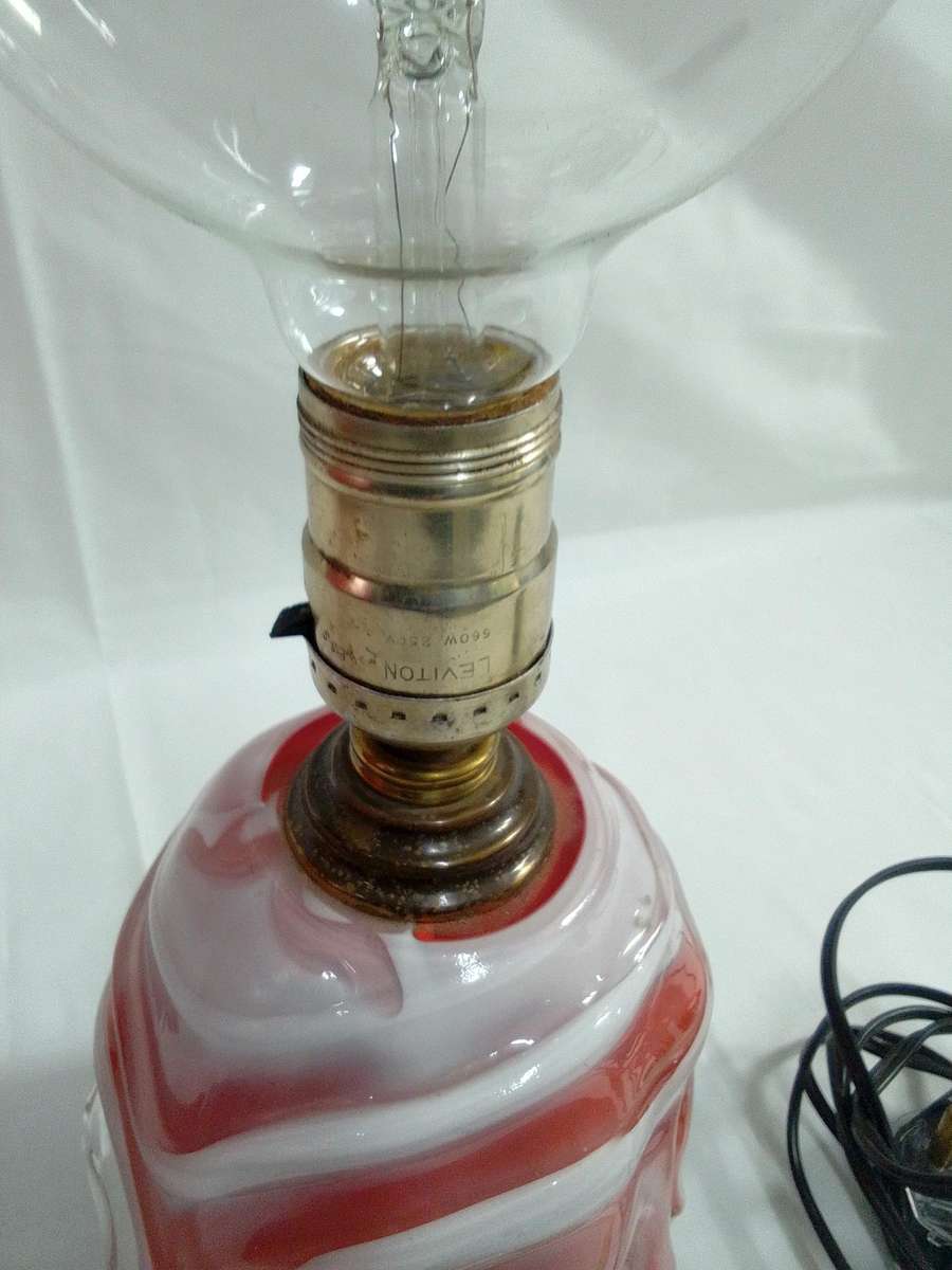 Stunning Retro Marano White And Burnt Orange Glass Swirl Lamp  -Working Condition