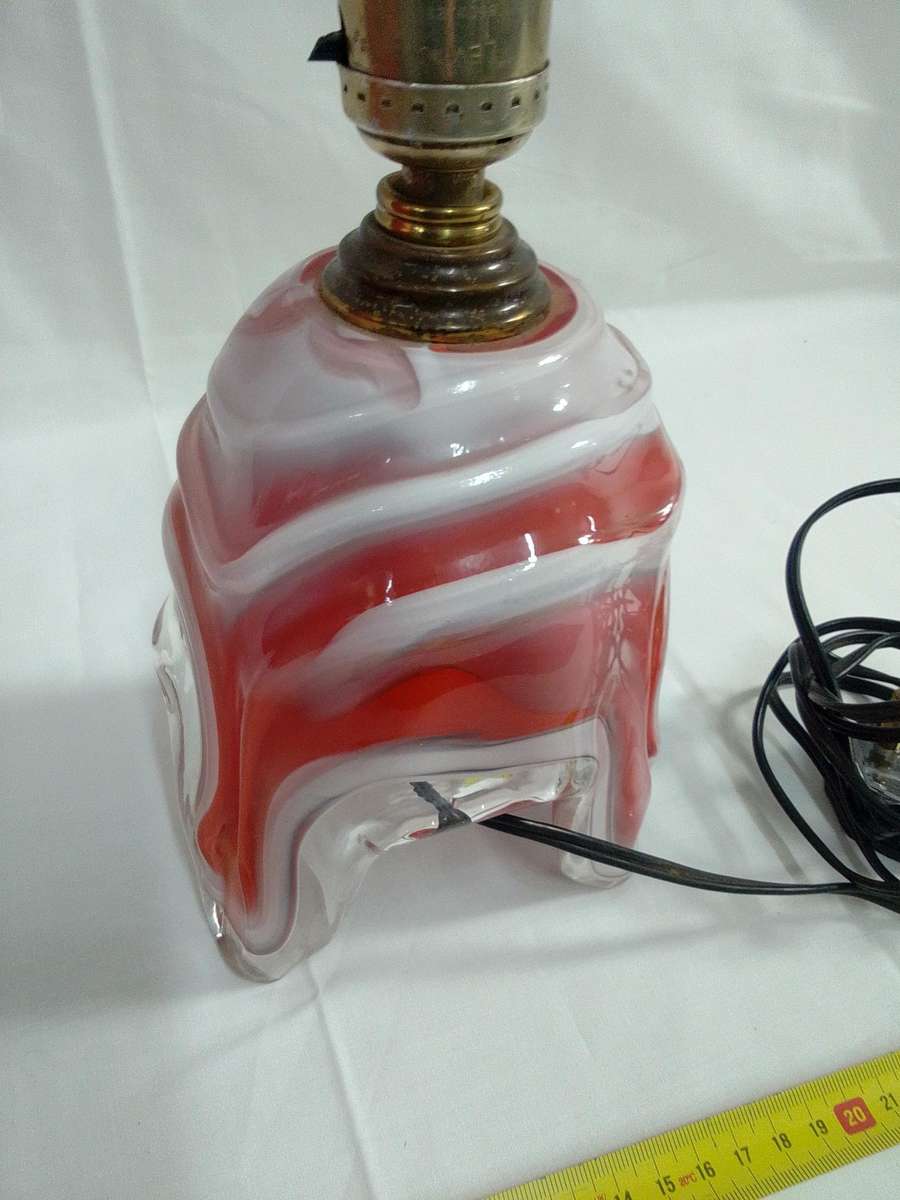 Stunning Retro Marano White And Burnt Orange Glass Swirl Lamp  -Working Condition