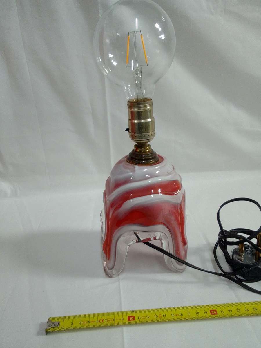 Stunning Retro Marano White And Burnt Orange Glass Swirl Lamp  -Working Condition