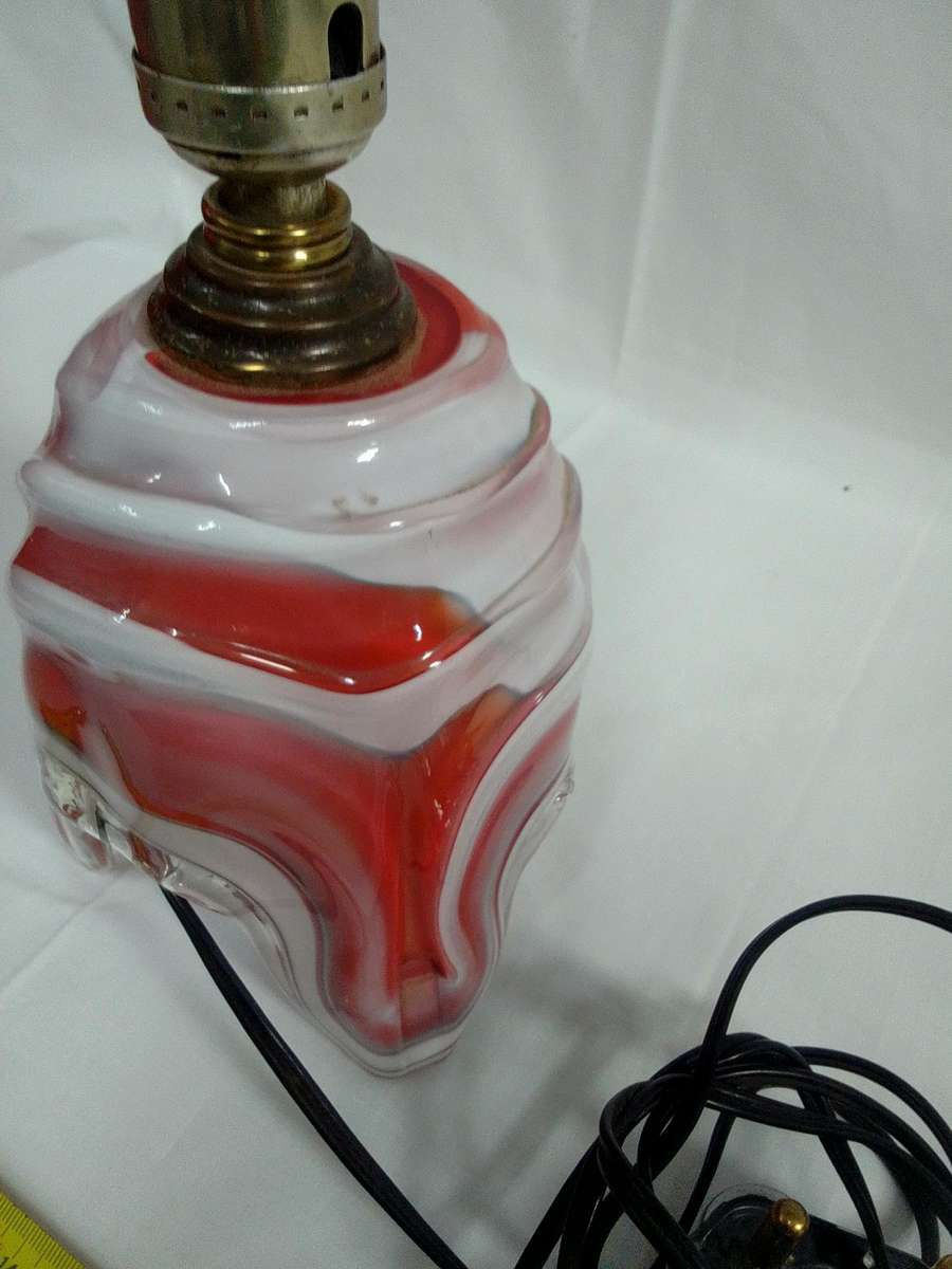 Stunning Retro Marano White And Burnt Orange Glass Swirl Lamp  -Working Condition