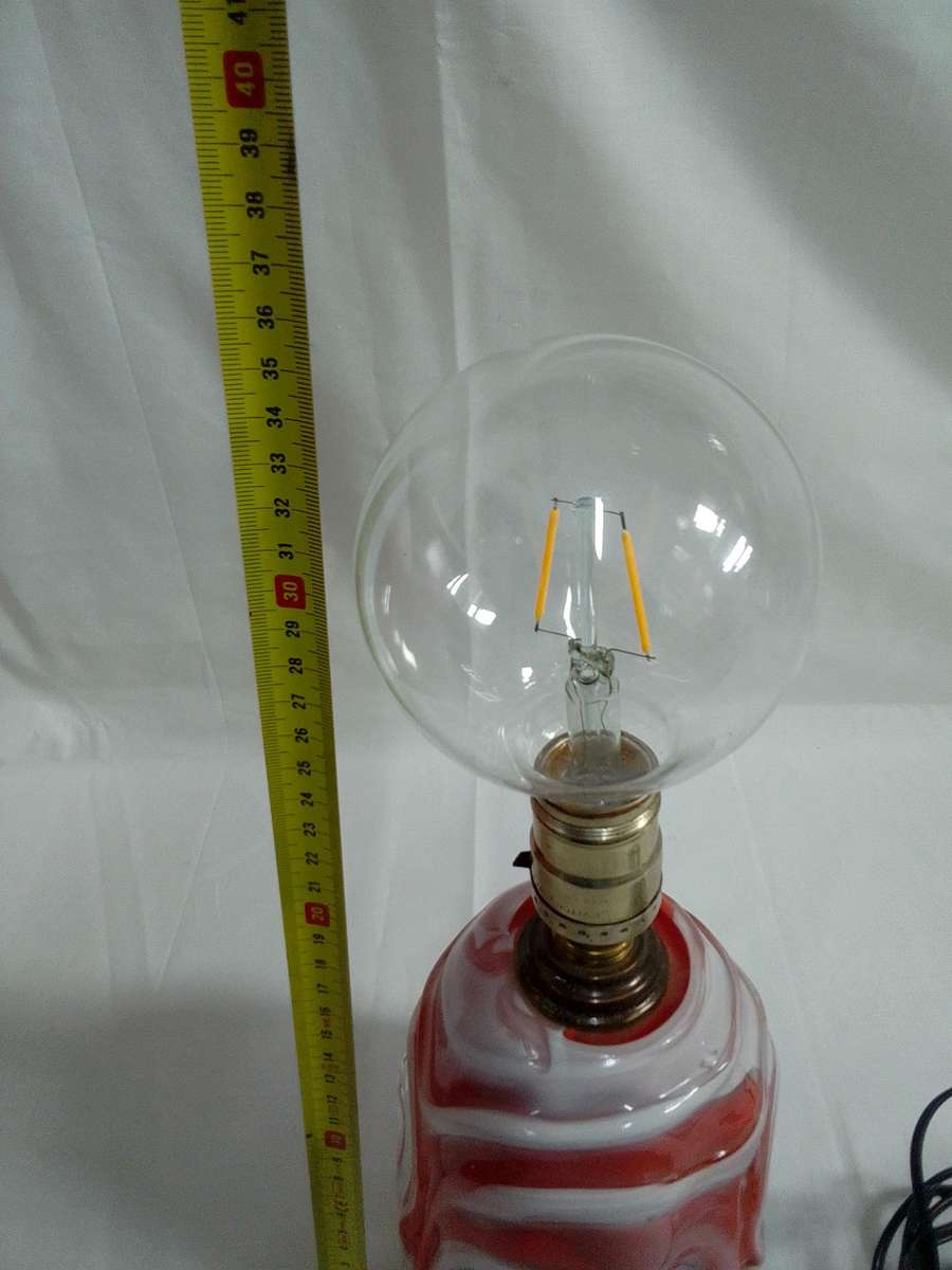Stunning Retro Marano White And Burnt Orange Glass Swirl Lamp  -Working Condition