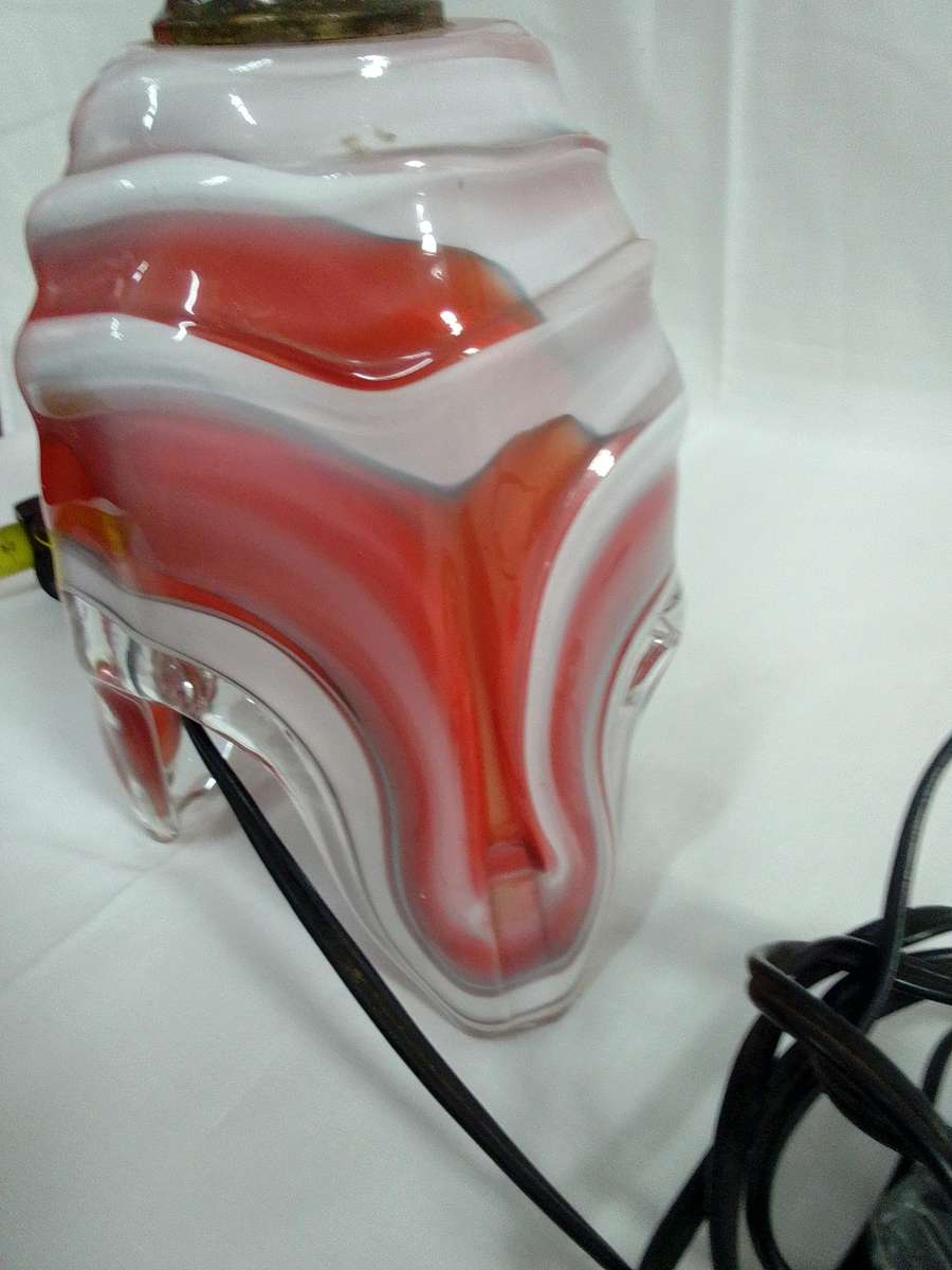 Stunning Retro Marano White And Burnt Orange Glass Swirl Lamp  -Working Condition