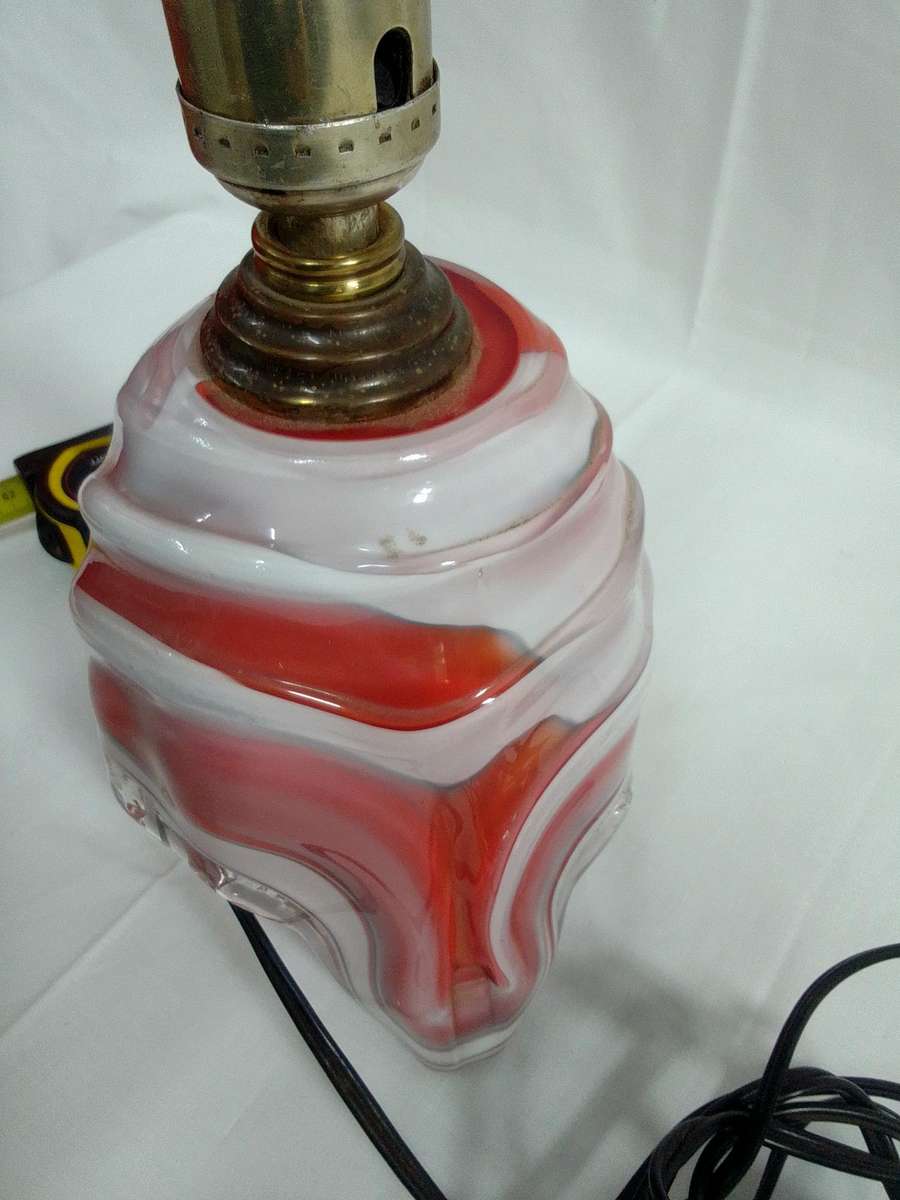 Stunning Retro Marano White And Burnt Orange Glass Swirl Lamp  -Working Condition