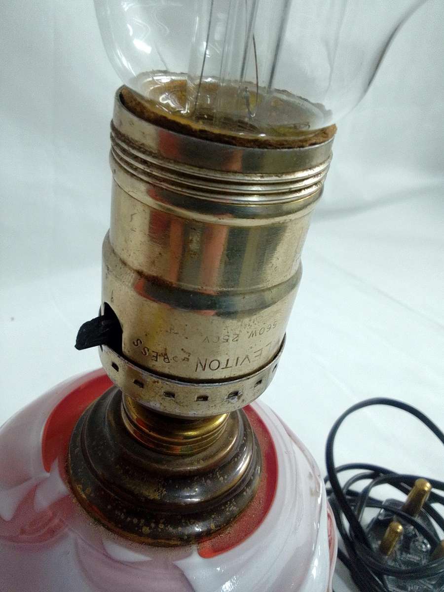 Stunning Retro Marano White And Burnt Orange Glass Swirl Lamp  -Working Condition