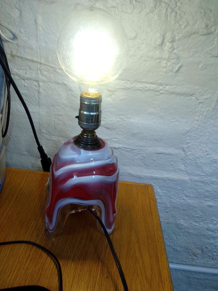 Stunning Retro Marano White And Burnt Orange Glass Swirl Lamp  -Working Condition