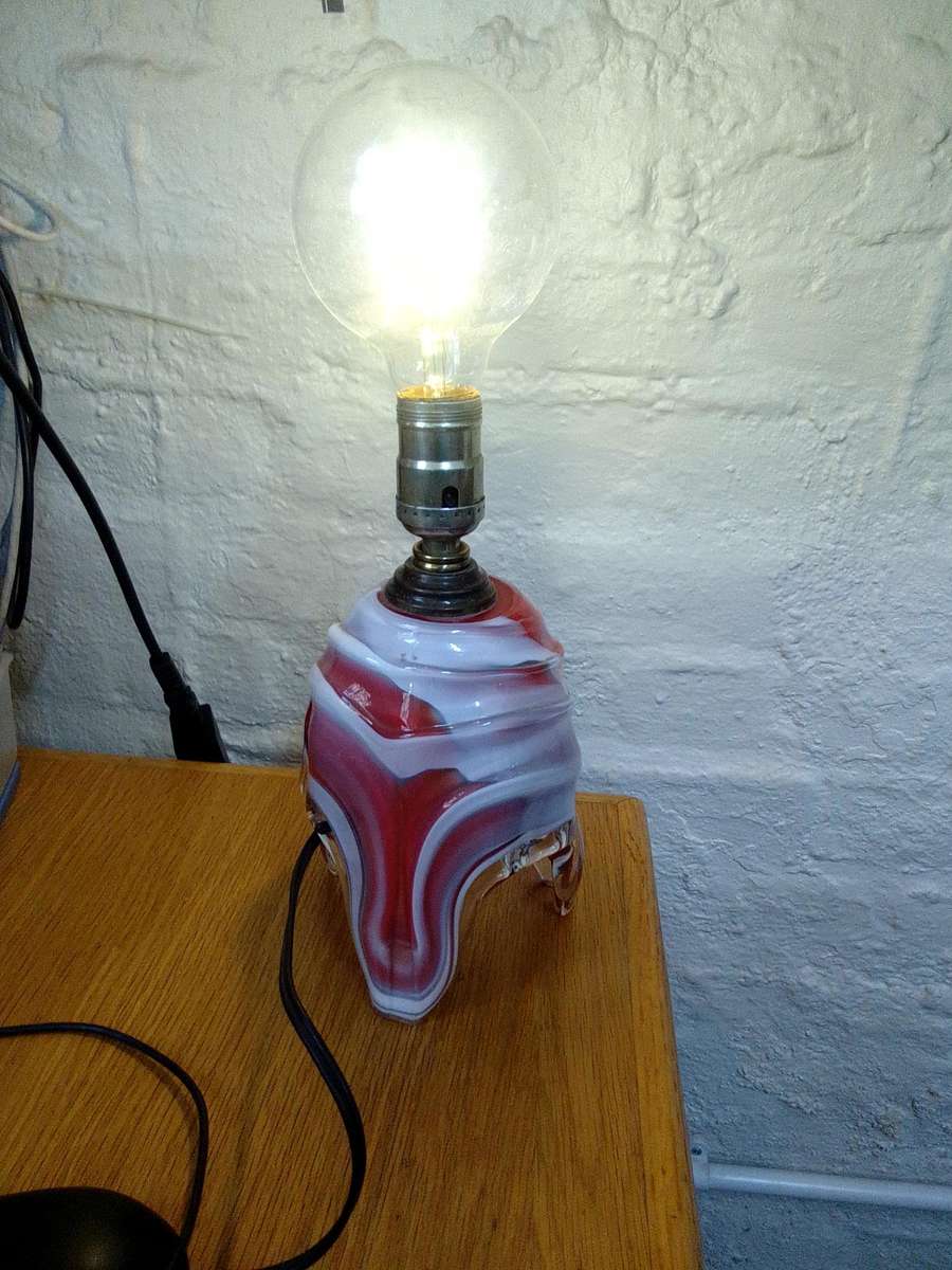 Stunning Retro Marano White And Burnt Orange Glass Swirl Lamp  -Working Condition