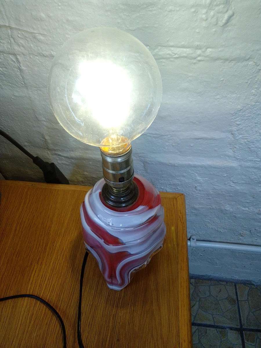 Stunning Retro Marano White And Burnt Orange Glass Swirl Lamp  -Working Condition