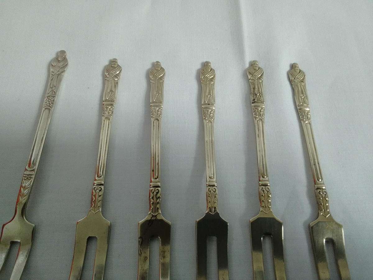 Vintage Collection Of Six Silver Plated EPNS Apostle Pickle Forks - Good Condition
