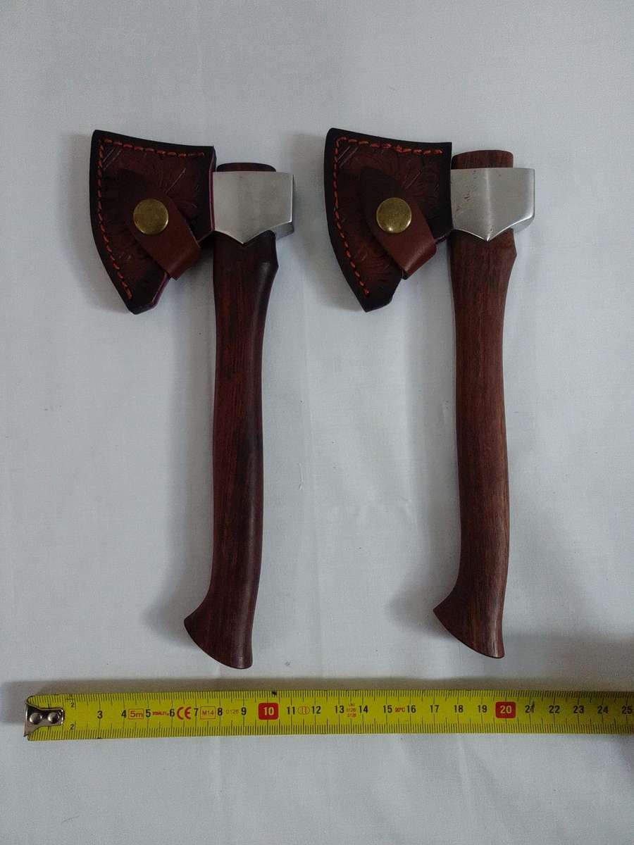 Stunning Two Mini Hatchets Axes With Leather Sheaths - Excellent Condition