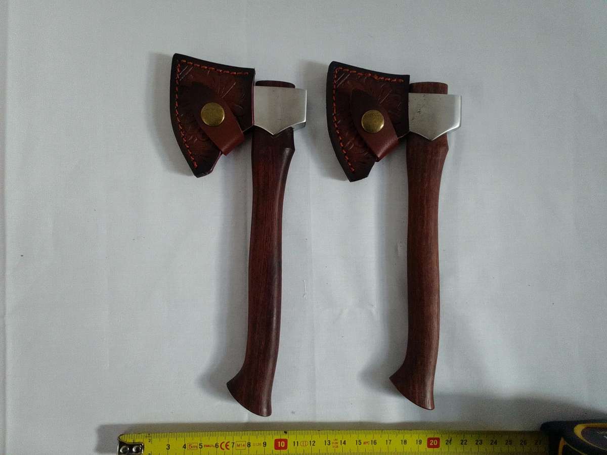 Stunning Two Mini Hatchets Axes With Leather Sheaths - Excellent Condition