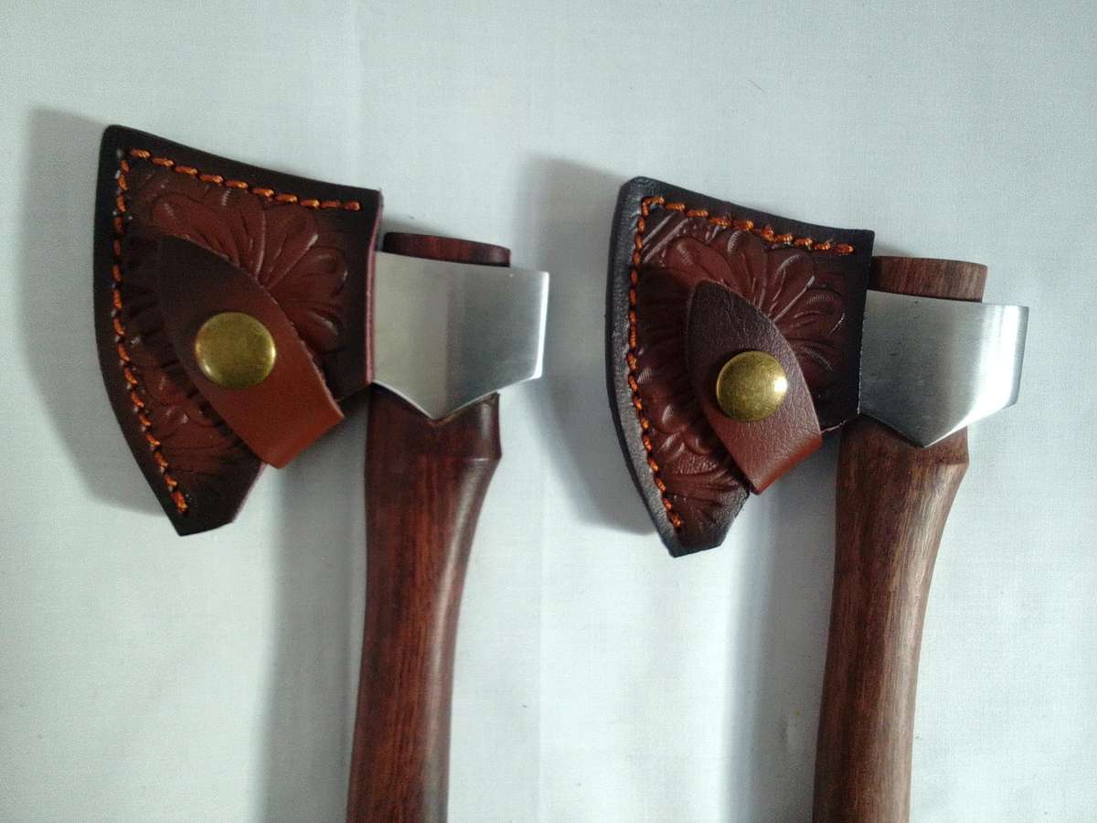 Stunning Two Mini Hatchets Axes With Leather Sheaths - Excellent Condition