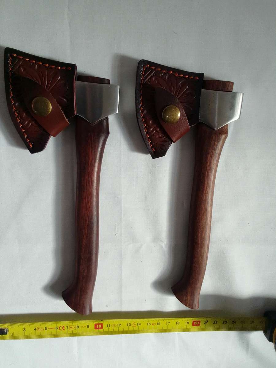 Stunning Two Mini Hatchets Axes With Leather Sheaths - Excellent Condition