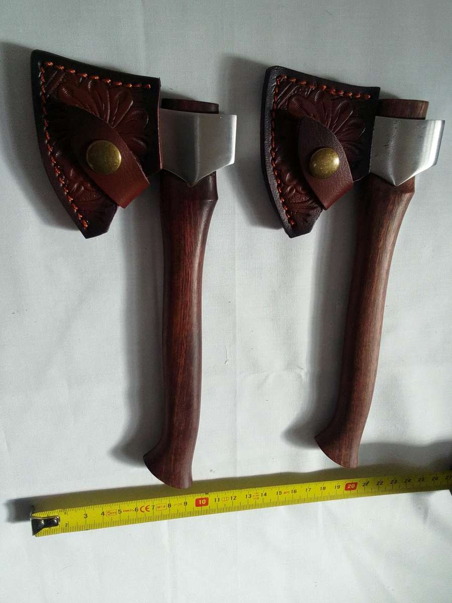 Stunning Two Mini Hatchets Axes With Leather Sheaths - Excellent Condition