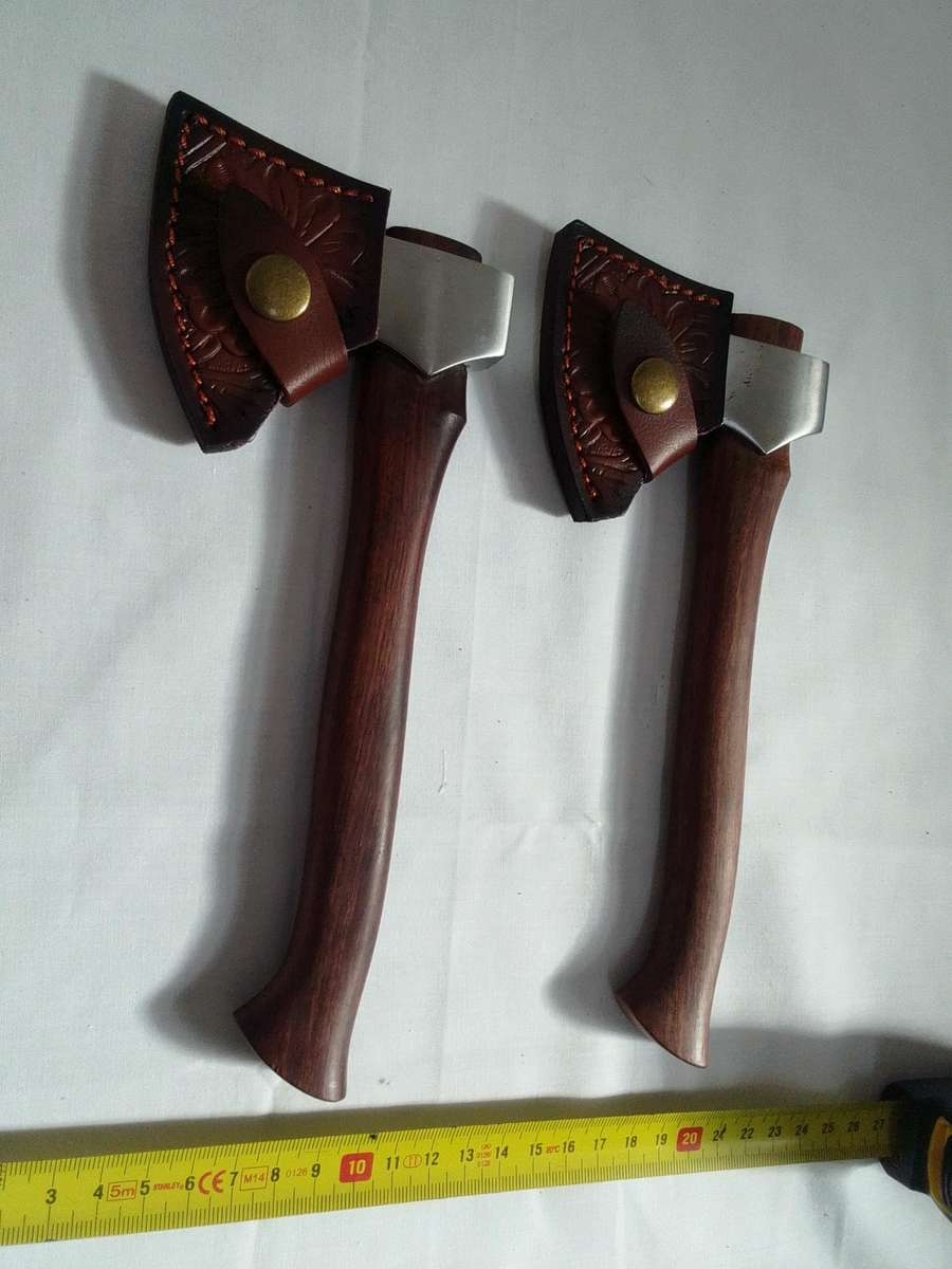 Stunning Two Mini Hatchets Axes With Leather Sheaths - Excellent Condition