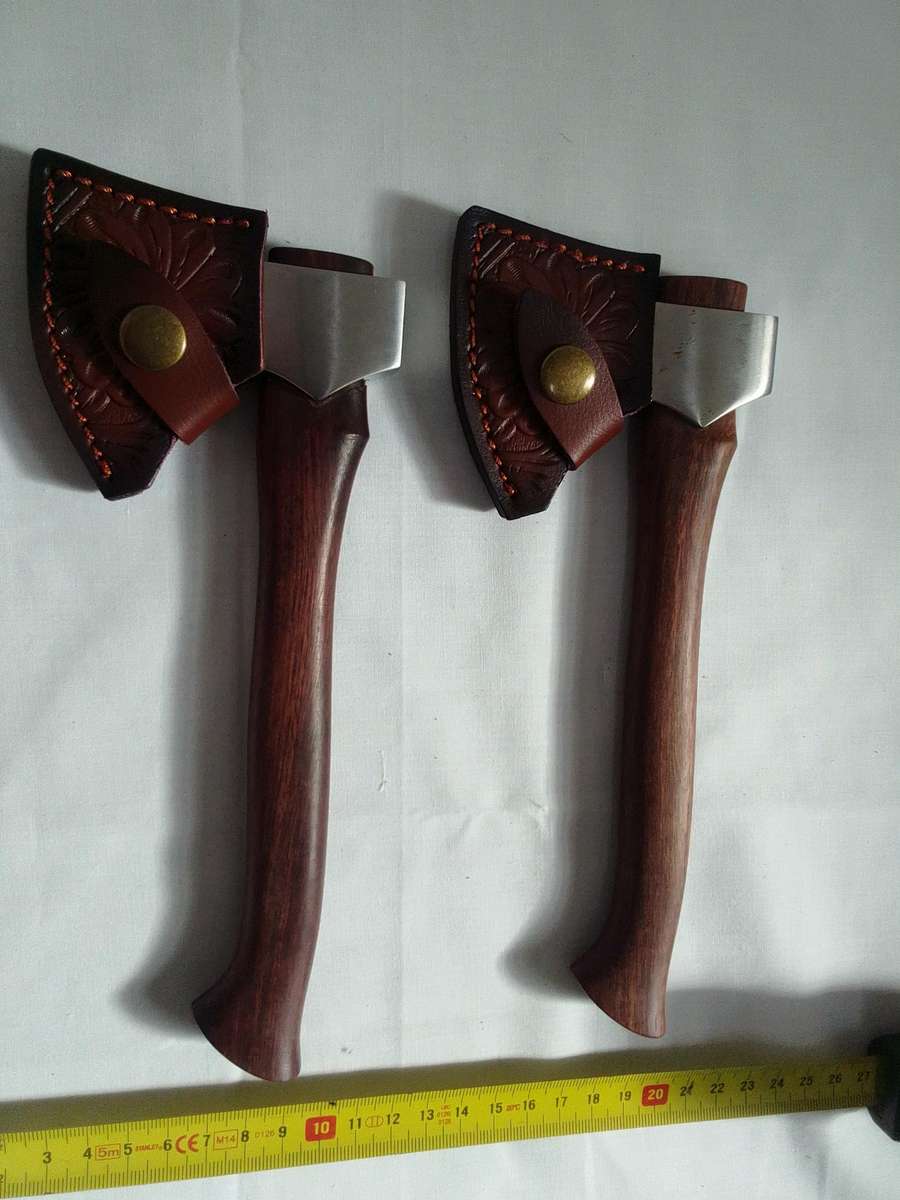 Stunning Two Mini Hatchets Axes With Leather Sheaths - Excellent Condition