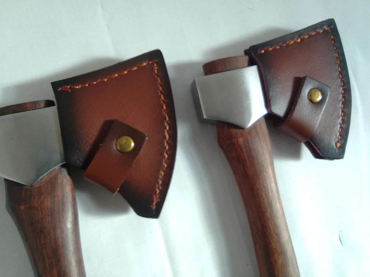 Stunning Two Mini Hatchets Axes With Leather Sheaths - Excellent Condition
