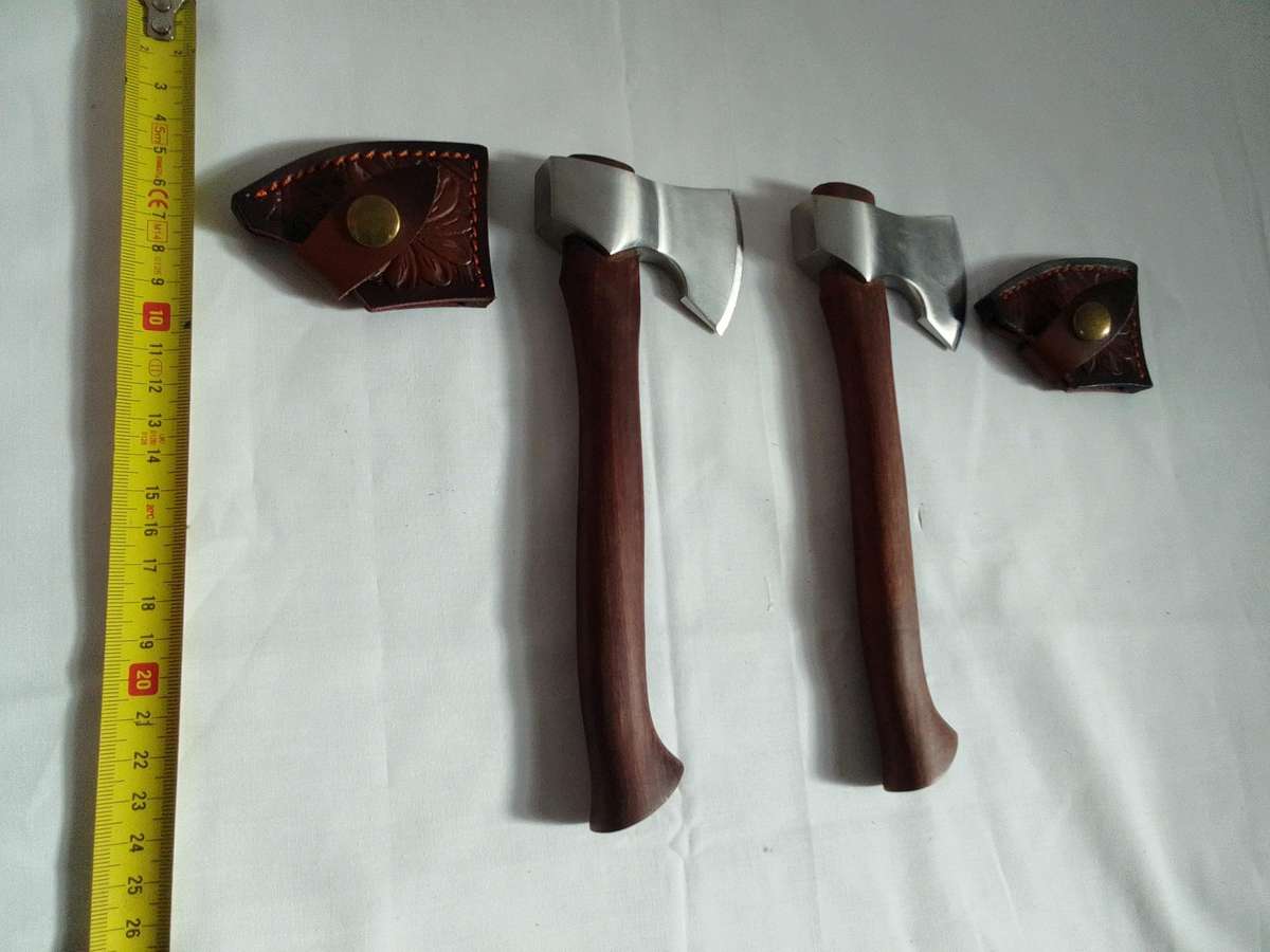 Stunning Two Mini Hatchets Axes With Leather Sheaths - Excellent Condition