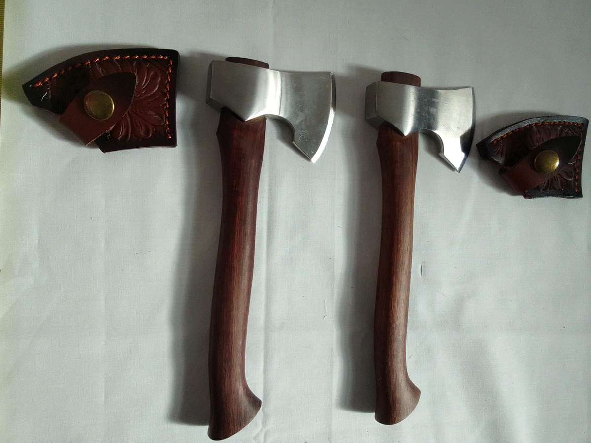 Stunning Two Mini Hatchets Axes With Leather Sheaths - Excellent Condition