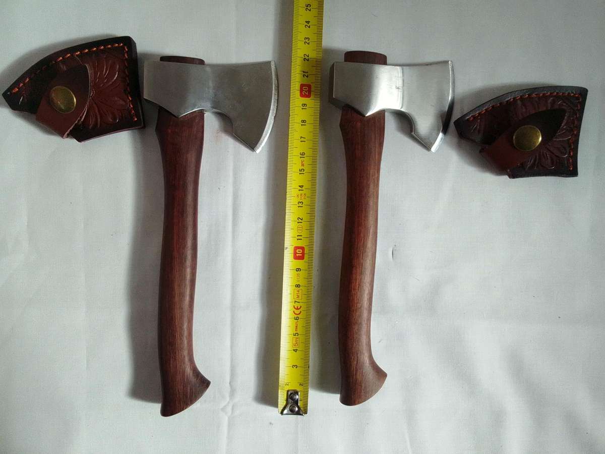 Stunning Two Mini Hatchets Axes With Leather Sheaths - Excellent Condition