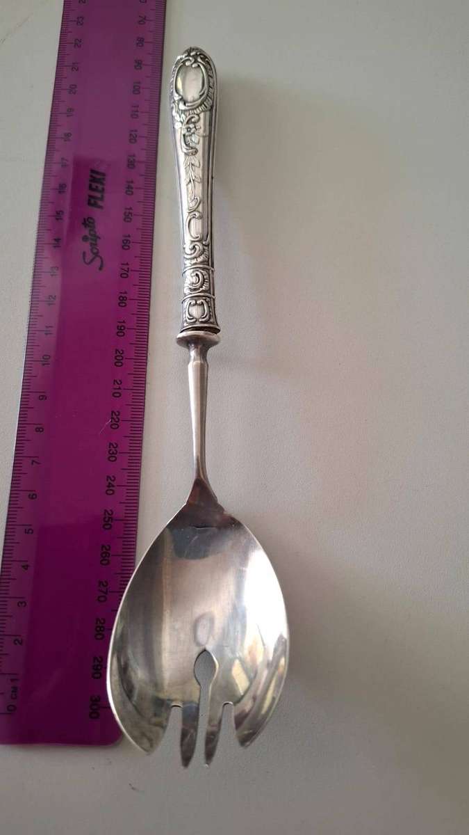 Stunning 800 Silver Fish Serving Spoon with Decorative Handle -Good Condition- 46.6 grams