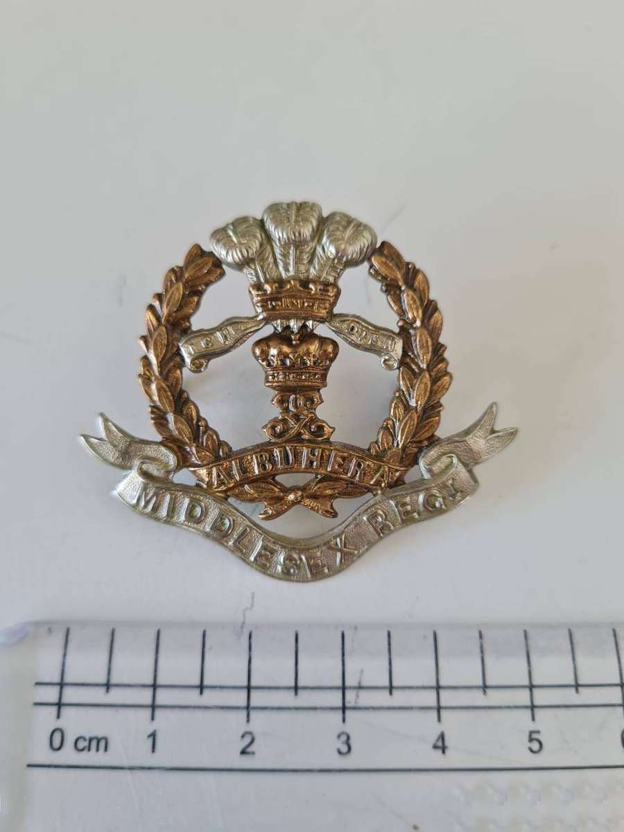 British Army Middlesex Regiment Cap Badge  Bi-Metal (18981958)