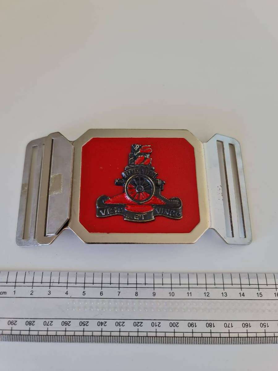 SADF Artillery Stable Belt Buckle  Chrome Plate with Red Backing