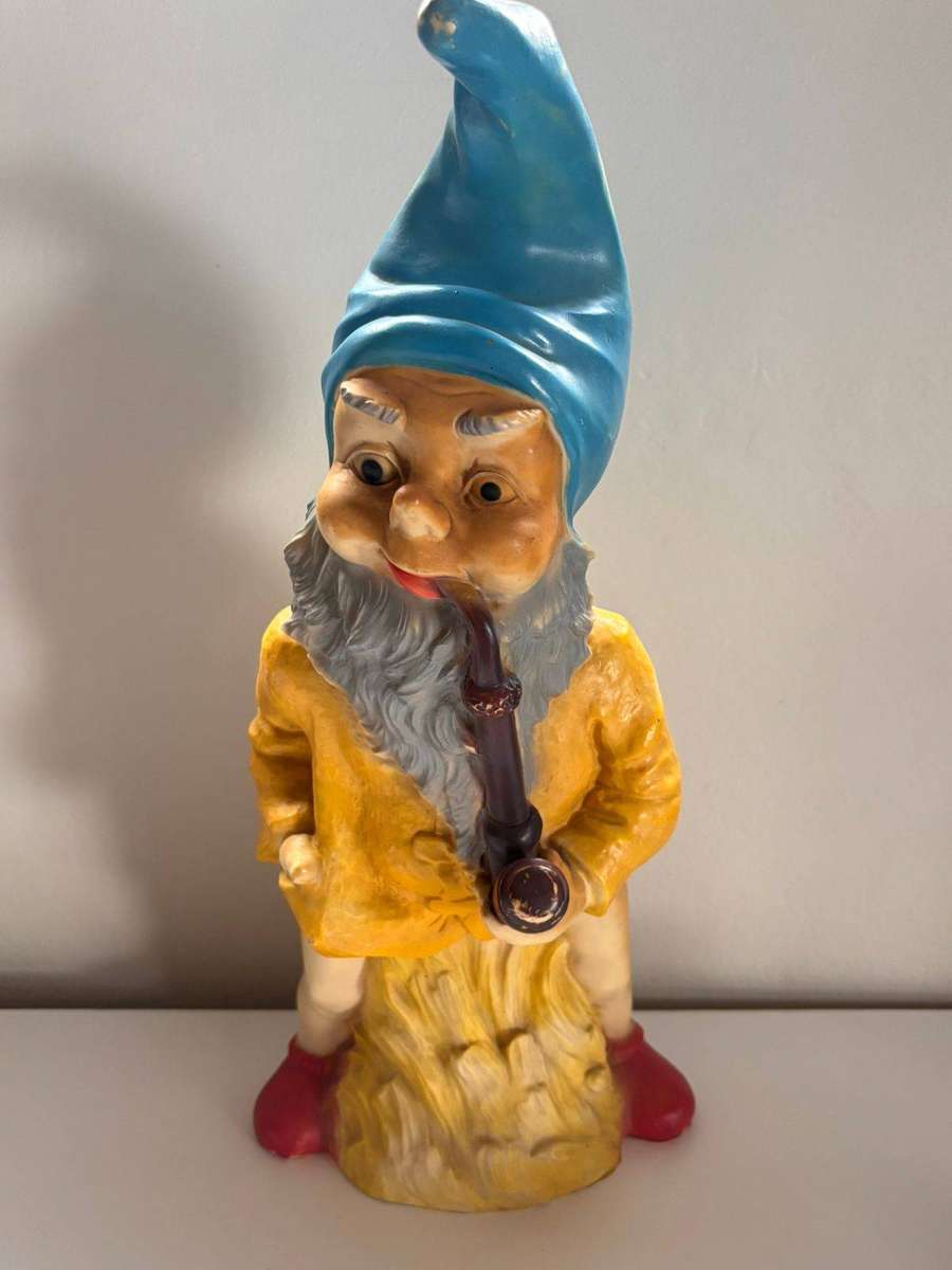 Large Vintage Rubber Garden Gnome in Played and Secondhand Condition