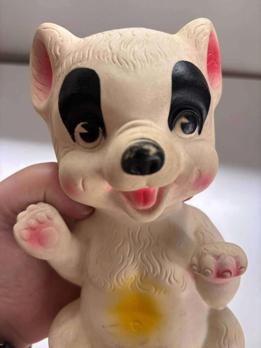 Vintage 60s Rubber Panda Bear Squeaky Toy, in Played Condition