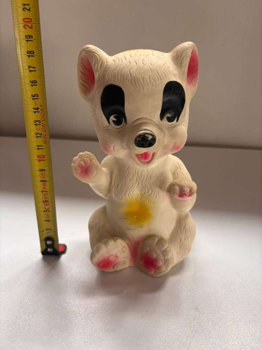 Vintage 60s Rubber Panda Bear Squeaky Toy, in Played Condition