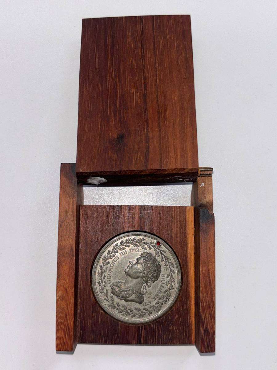 Vintage Commemorative Medal Featuring King George III in a Wooden Case