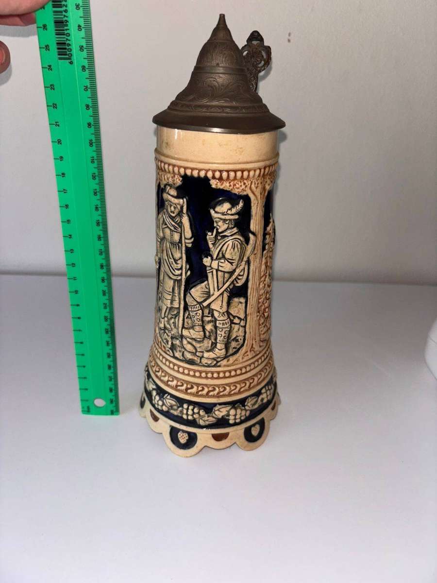 Vintage German Musical Beer Stein Hinged Pewter Lid
