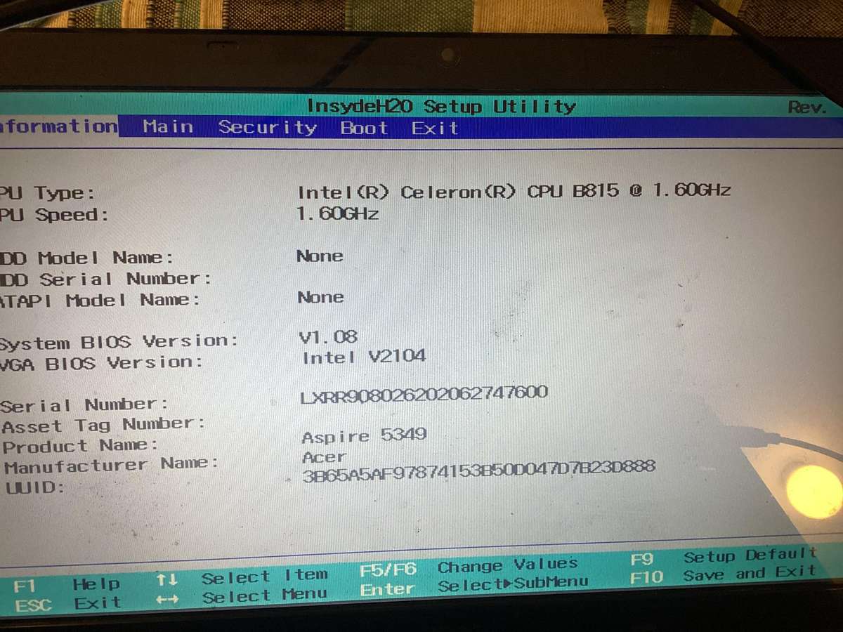 Acer laptop 5349 ZRL sold for spare/repair
