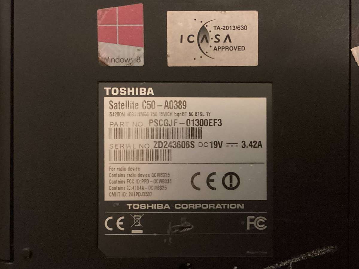 Toshiba laptop for spares c50 A0389