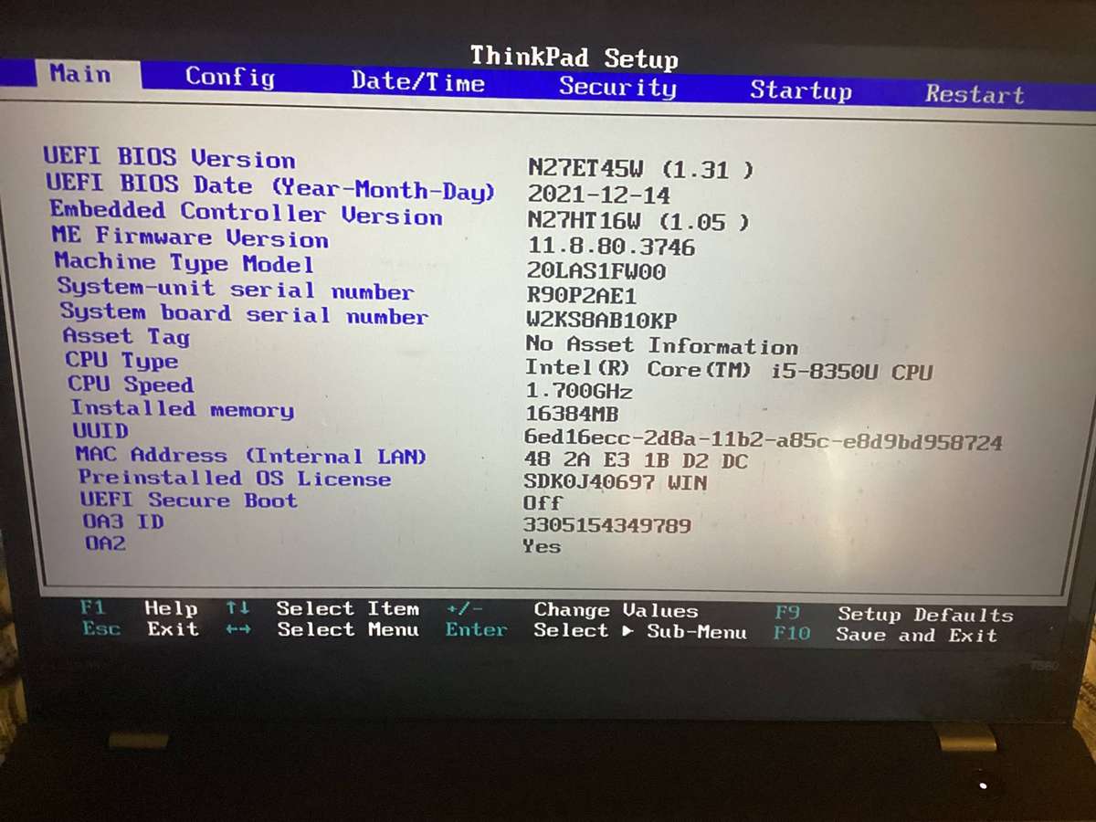 Lenovo laptop t580 I5 8th gen with computrace