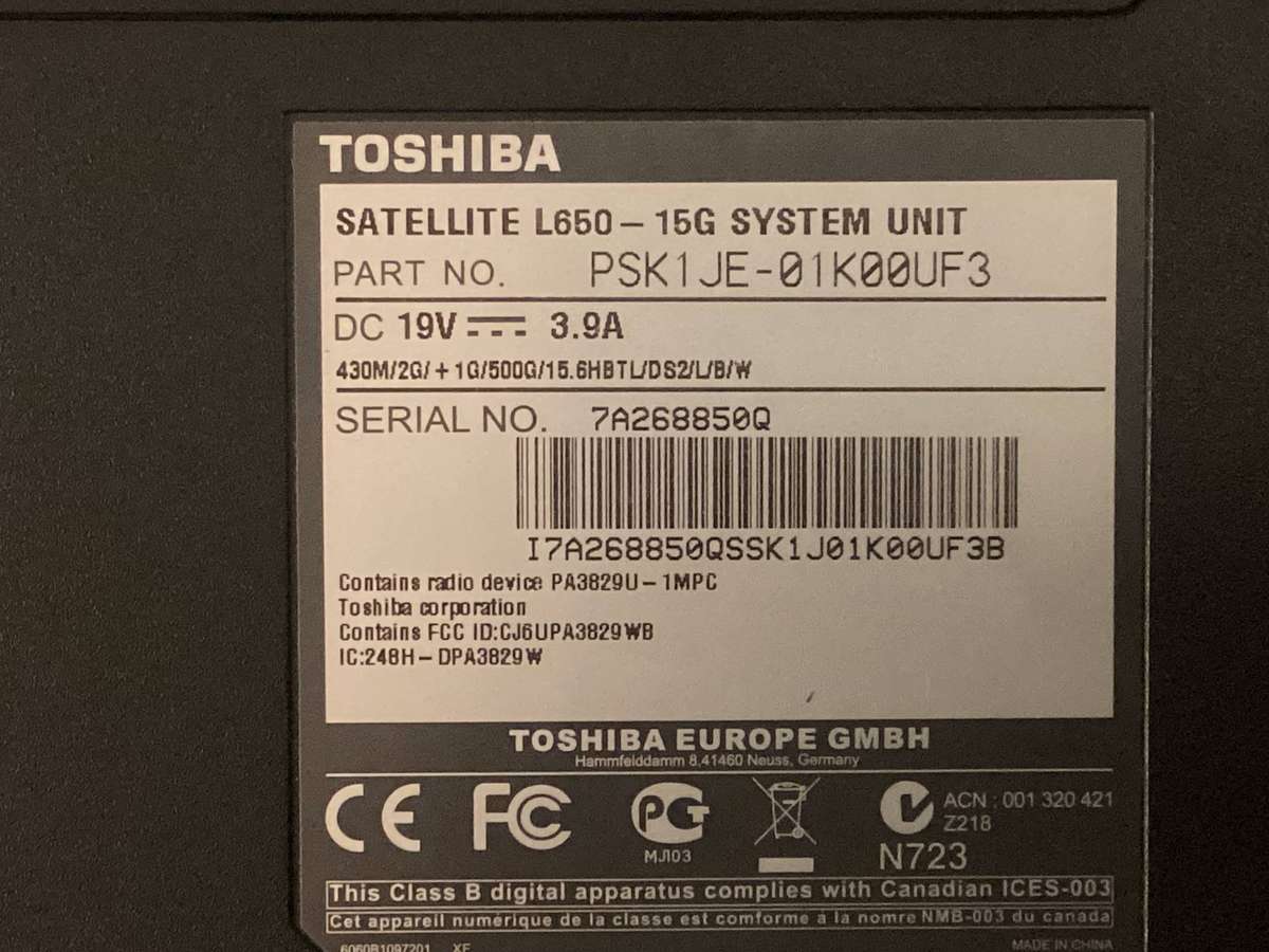 Toshiba laptop I5 for spares
