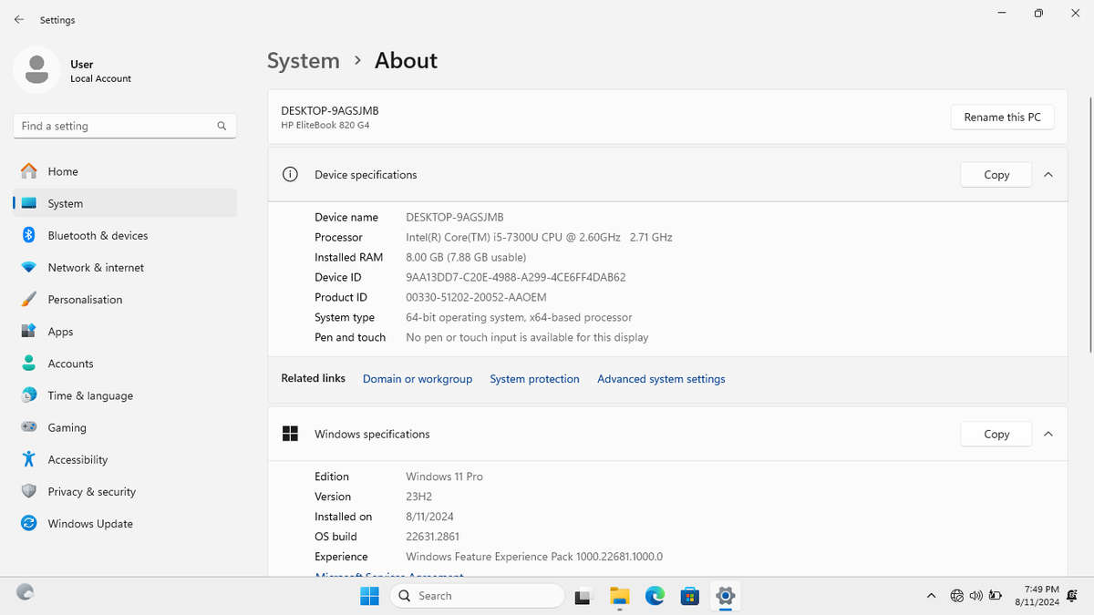 HP ELITEBOOK 820 G4 LAPTOP CORE i5 7300U 2.6GHZ 4GB RAM 500GB HDD WIN 11 PRO