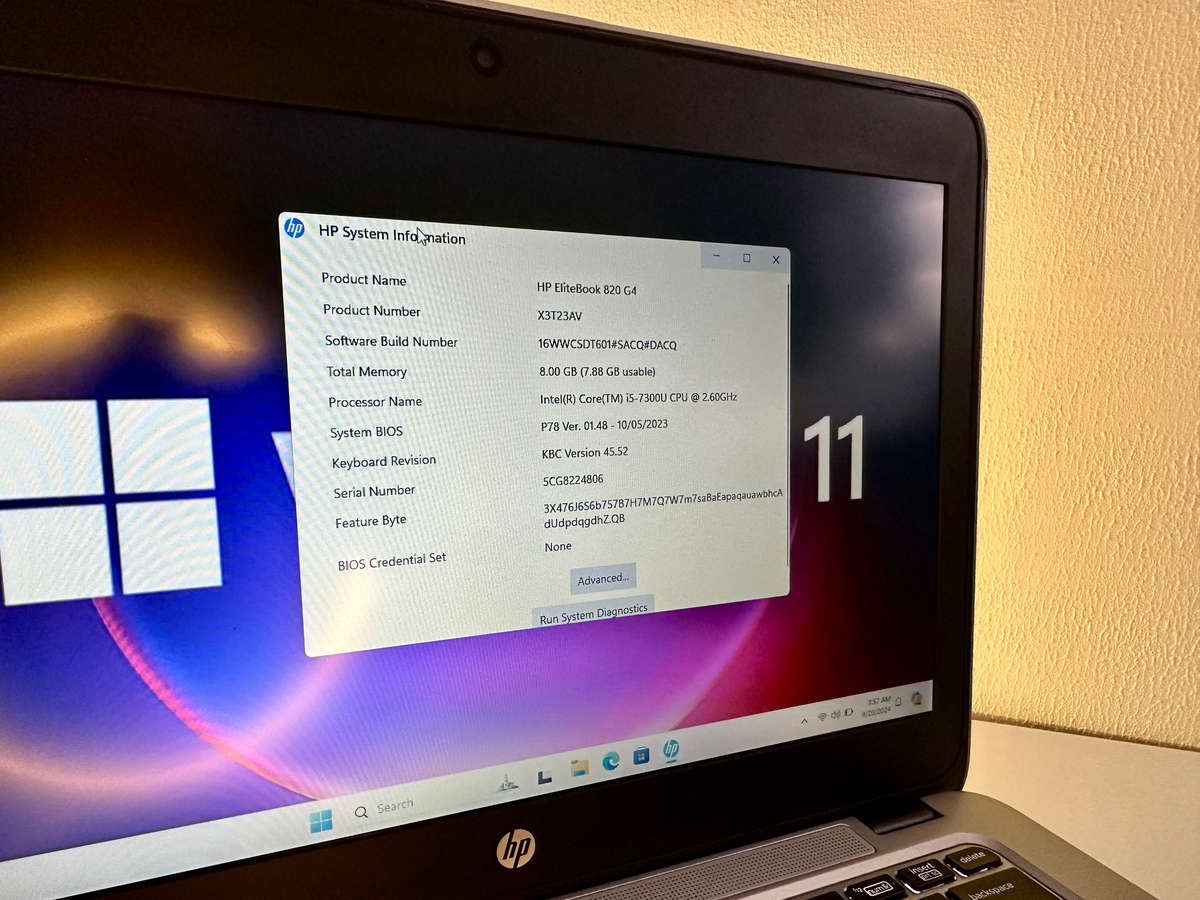 HP ELITEBOOK 820 G4 LAPTOP CORE i5 7300U 2.6GHZ 4GB RAM 500GB HDD WIN 11 PRO