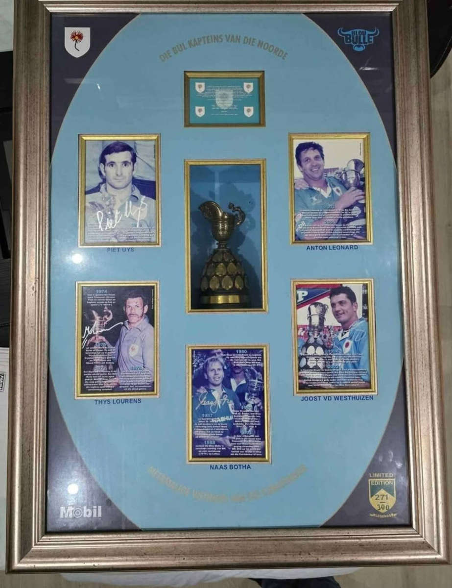 Limited Edition Framed Blue Bulls Rugby Memrobelia With Certifications