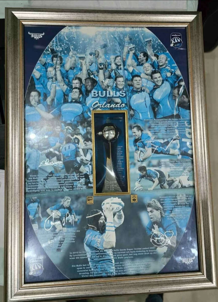 Limited Edition Framed Blue Bulls Rugby Memrobelia With Certifications