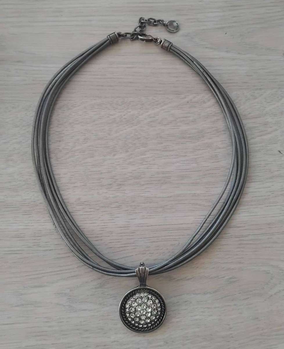 Miglio Grey Leather Necklace and Enhancer/Pendant