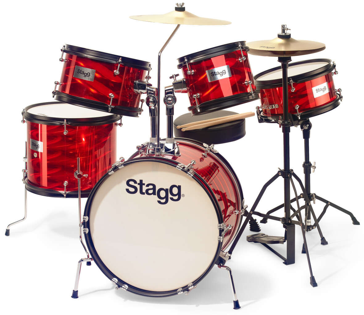 STAGG Junior (Kids)  5-Piece 16" Accoustic Drum Set with Hardware - Red