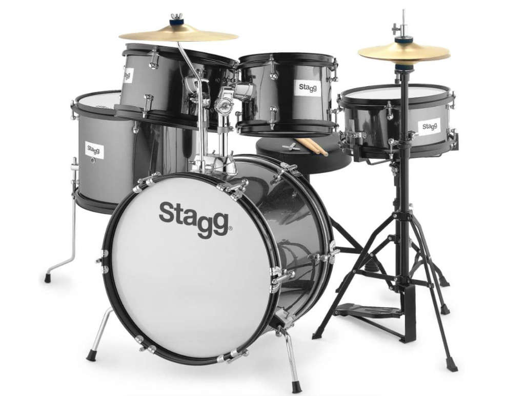 STAGG Junior 5-Piece 16" Accoustic Drum Set with Hardware - Black - Box is Damaged, but unit is 100%
