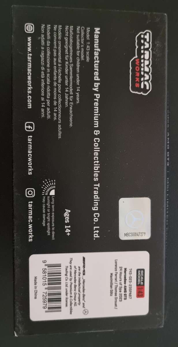 Tarmac Works - 1:43 collectors model Mercedes AMG GT3 24 hours of spa 2023