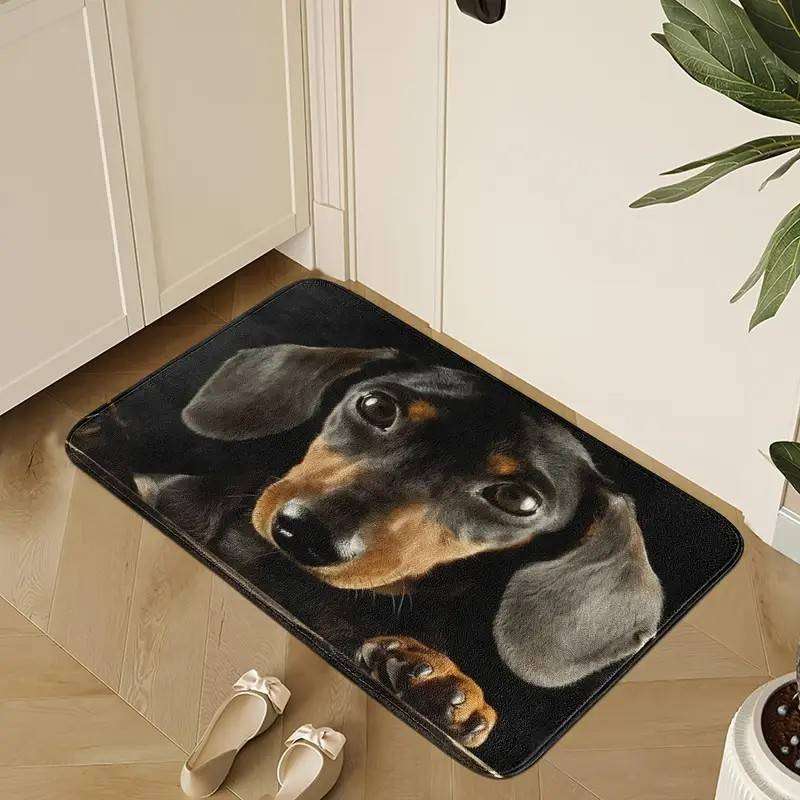 Black Dachshund Dog Print Door Mat  Soft, Absorbent & Non-Slip Entrance Mat, Washable 40 x 60 cm