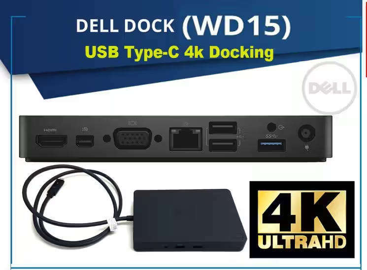 Dell K17A001 WD15 USB Type-C Port Power Supply Docking Station + Dell 65W Power Adapter