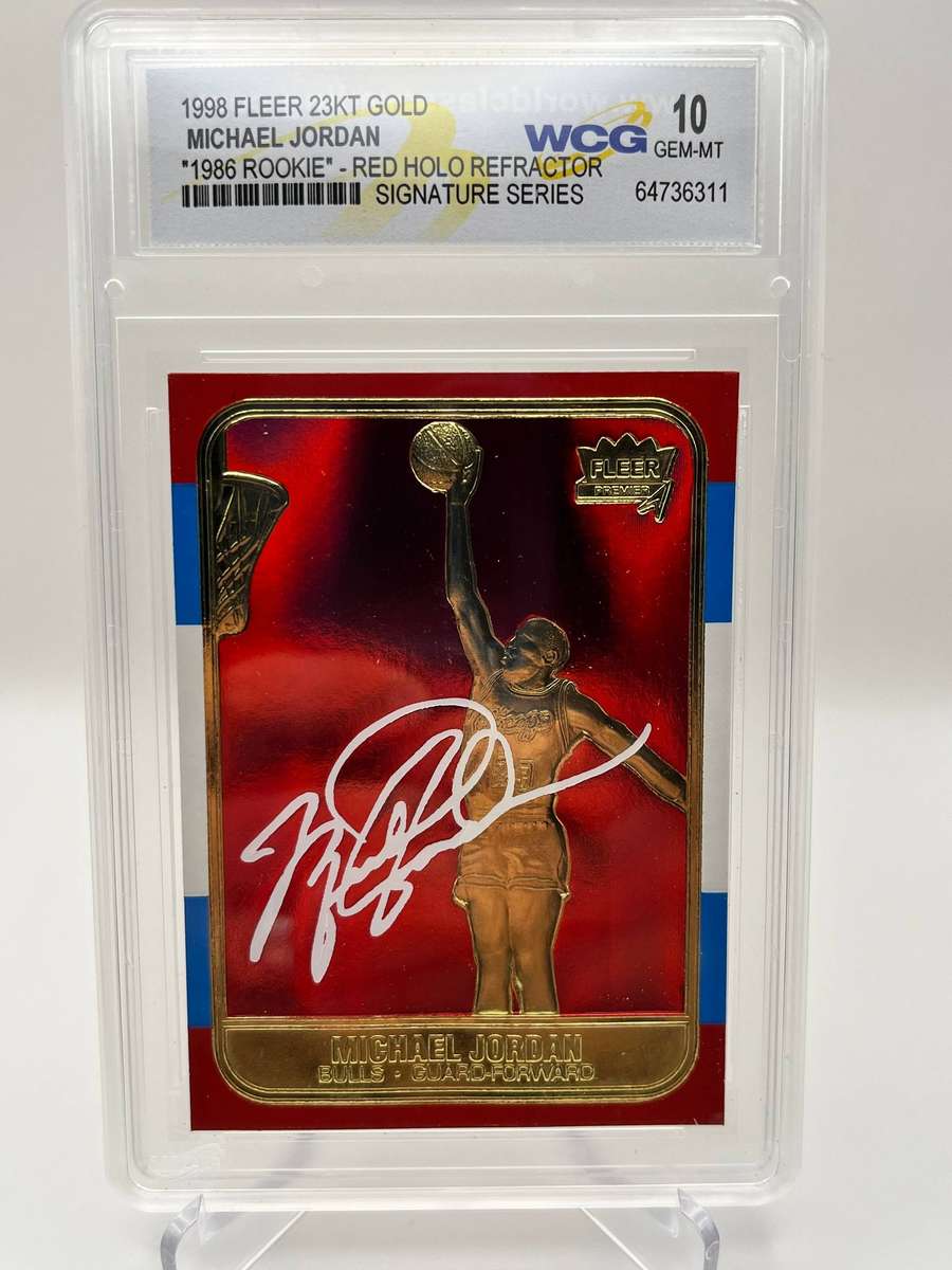 MICHAEL JORDAN 1998 FLEER 23K Gold Card RED HOLO Refractor Rookie Design Refractor GEM 10