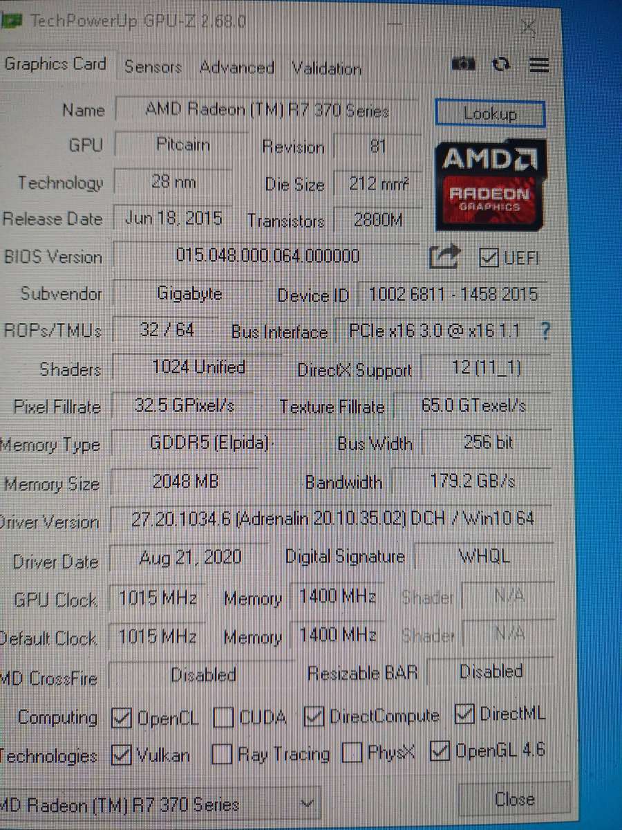 Gigabyte R7 370 2gb