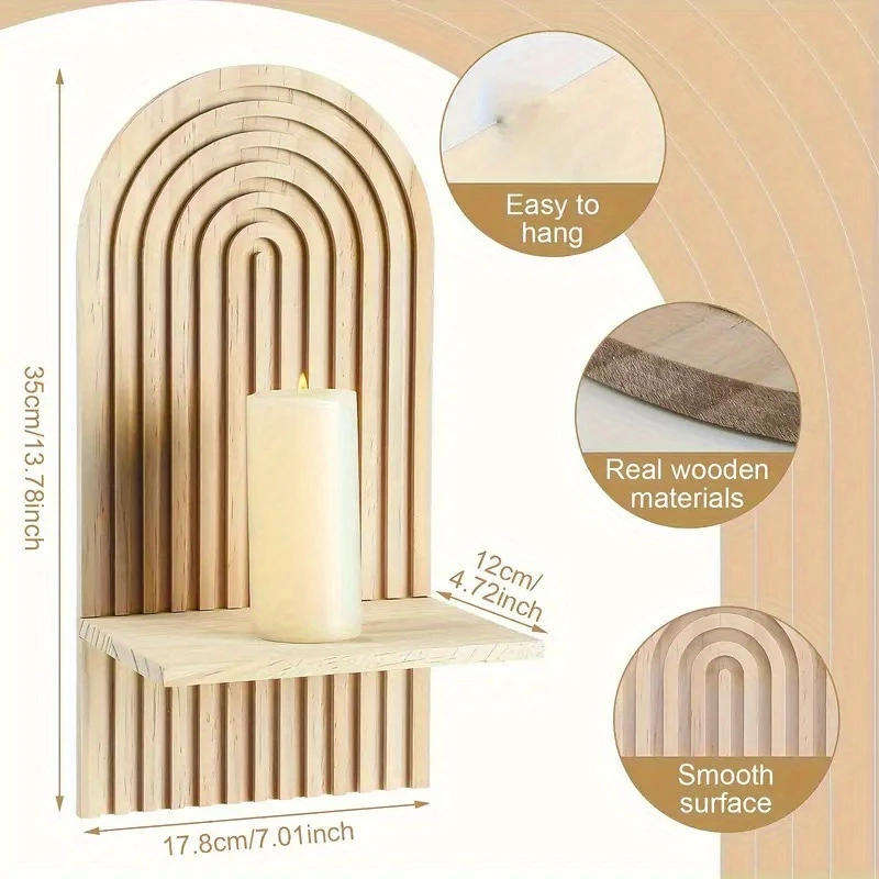 Wooden geometric Sun Rainbow Floating Shelf