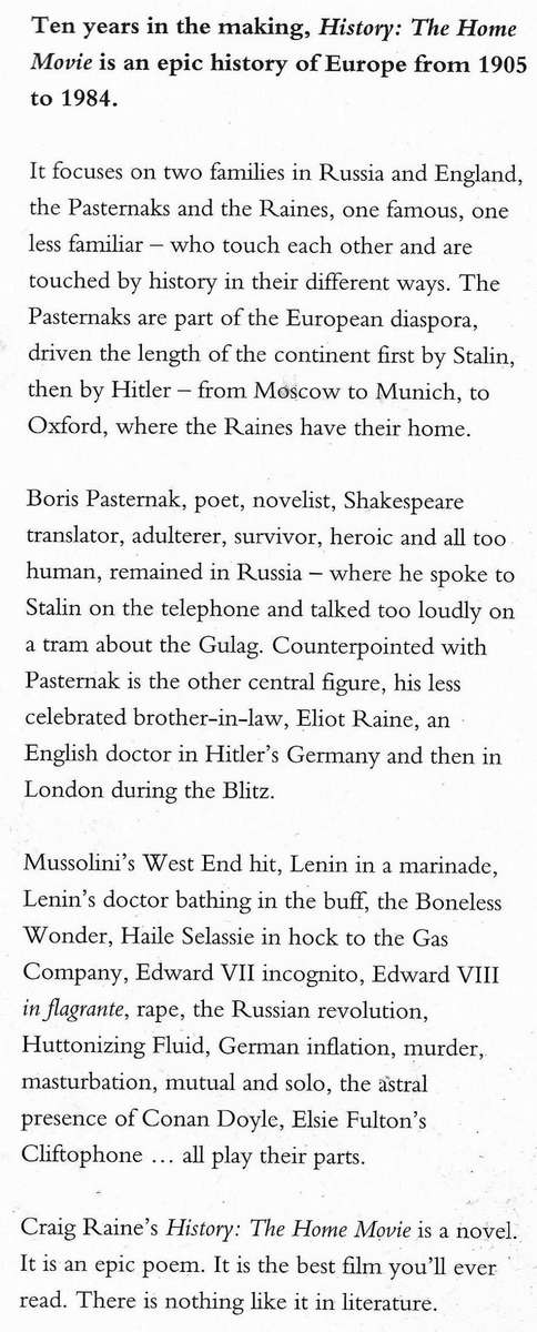 HISTORY: THE HOME MOVIE by Craig Raine